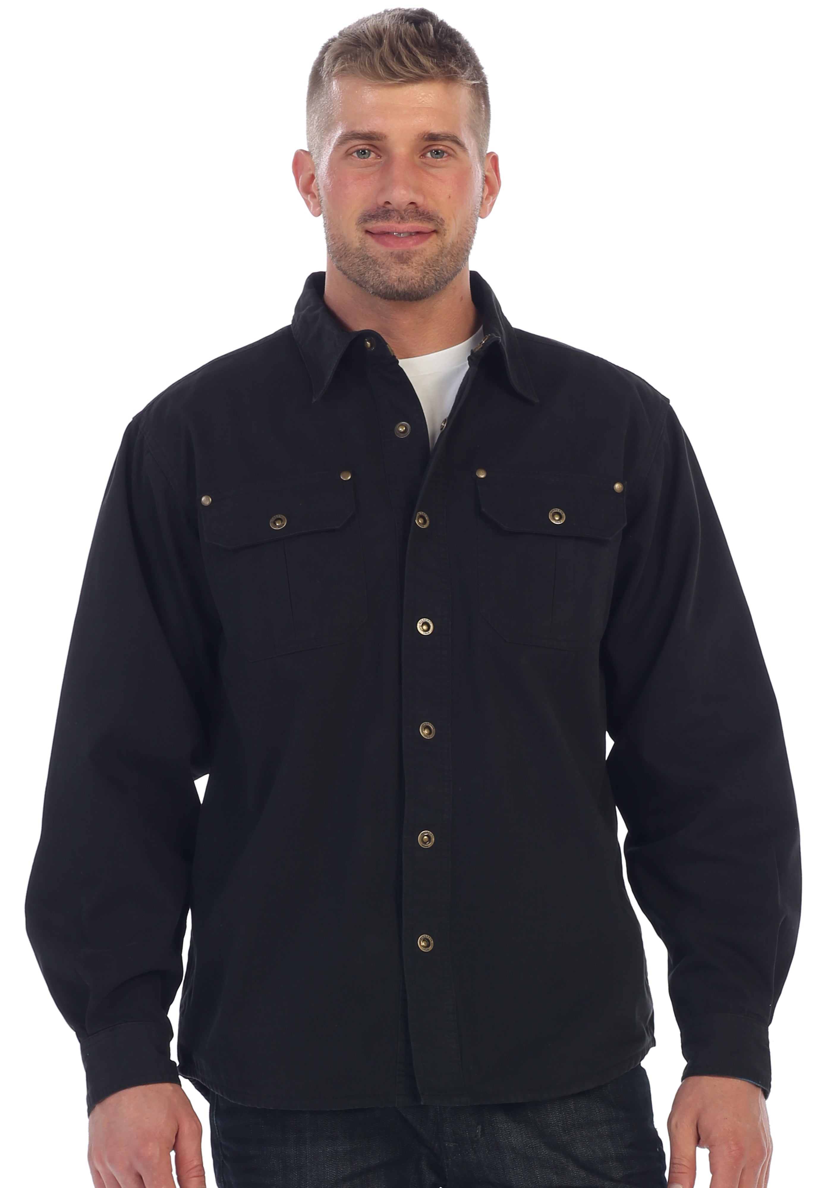 title:Gioberti Men's Black Cotton Brushed and Soft Twill Shirt Jacket with Flannel Lining;color:Black