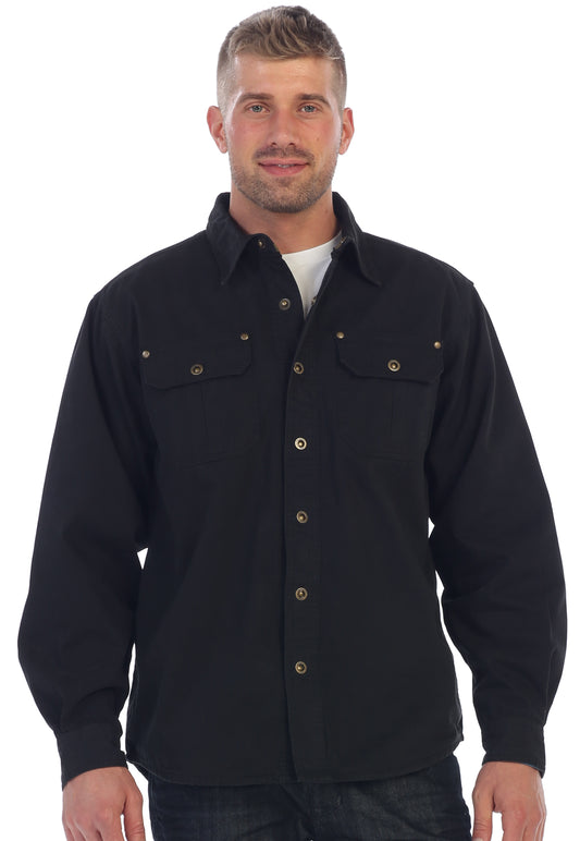 title:Gioberti Men's Black Cotton Brushed and Soft Twill Shirt Jacket with Flannel Lining;color:Black