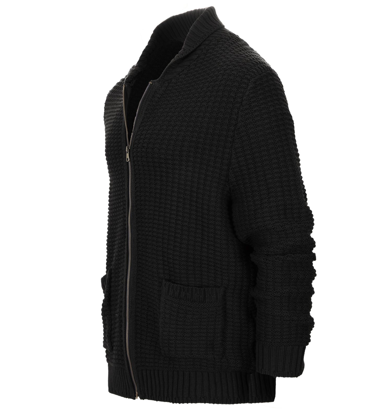 title:Gioberti Men's Black 100% Cotton Milano Knit Full-Zip Sweater;color:Black