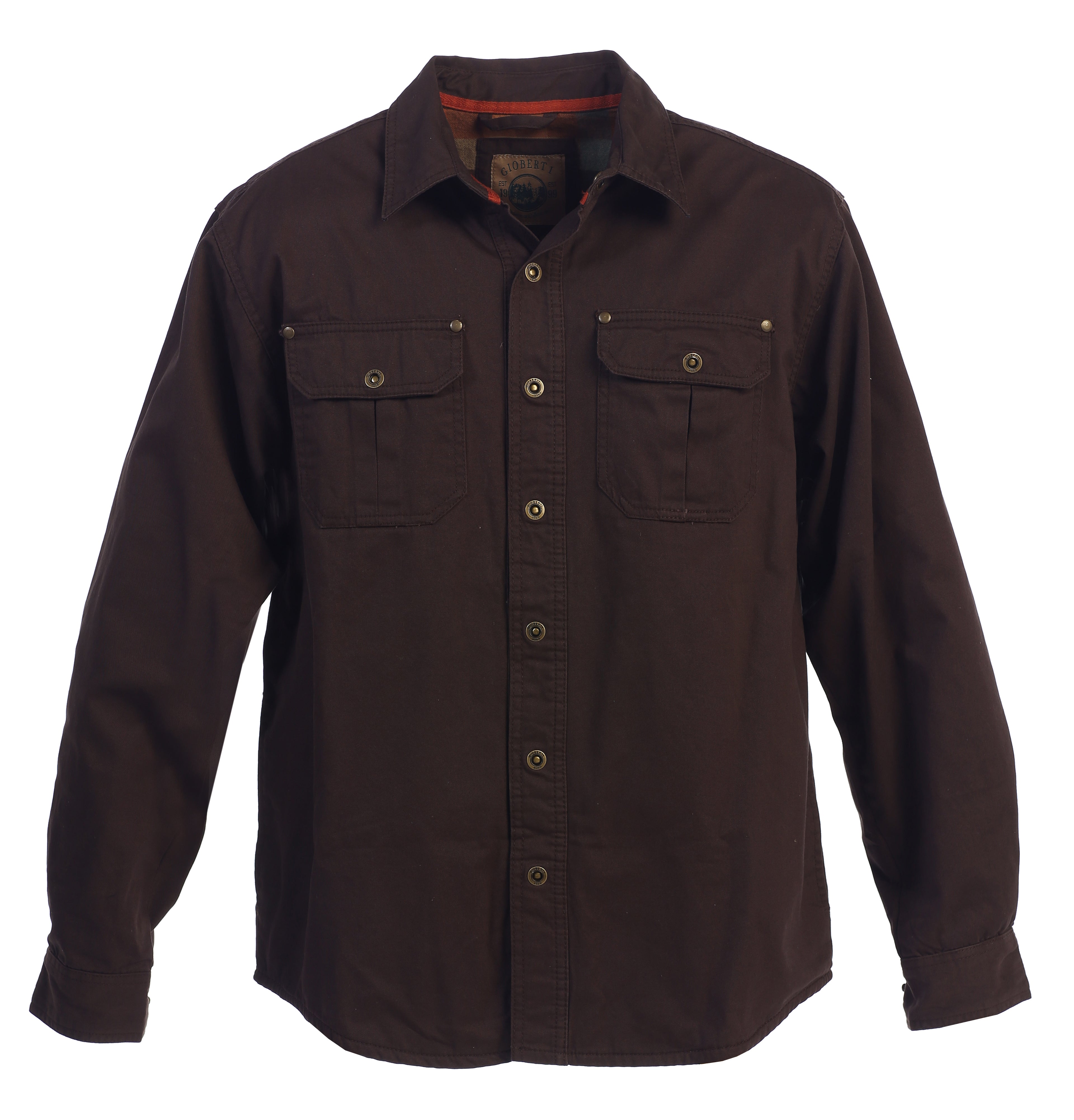 title:Gioberti Men's Brown Cotton Brushed and Soft Twill Shirt Jacket with Flannel Lining;color:Brown