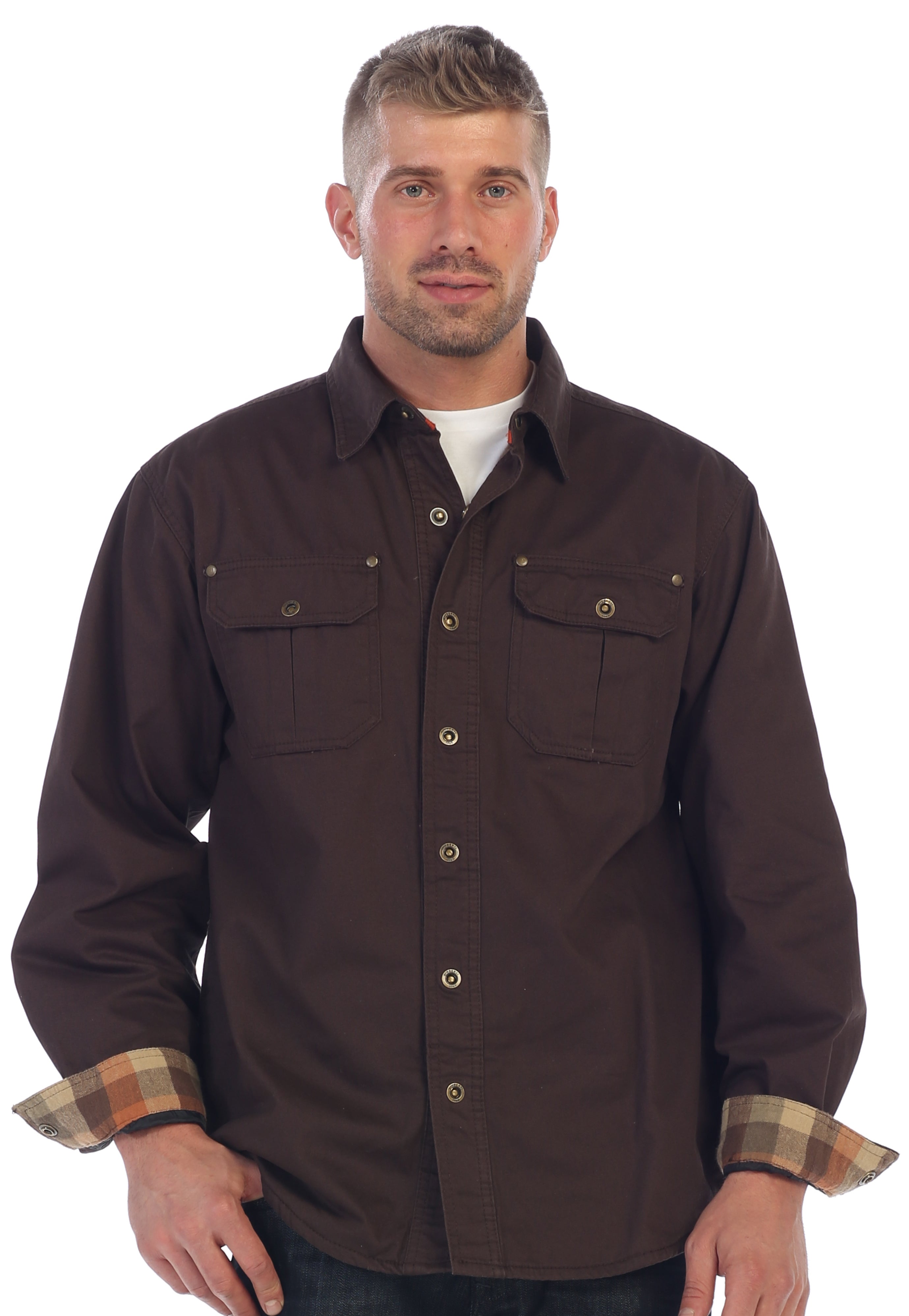 title:Gioberti Men's Brown Cotton Brushed and Soft Twill Shirt Jacket with Flannel Lining;color:Brown