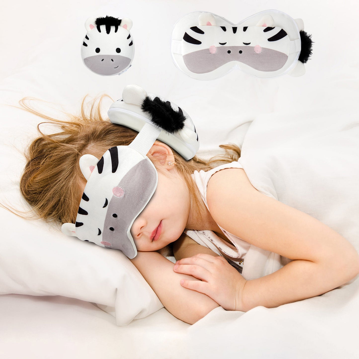 Kids 2-in-1 Travel Pillow and Eye Mask Animal Plush Soft Eye Mask Blindfold for Sleeping, Nights and Travel