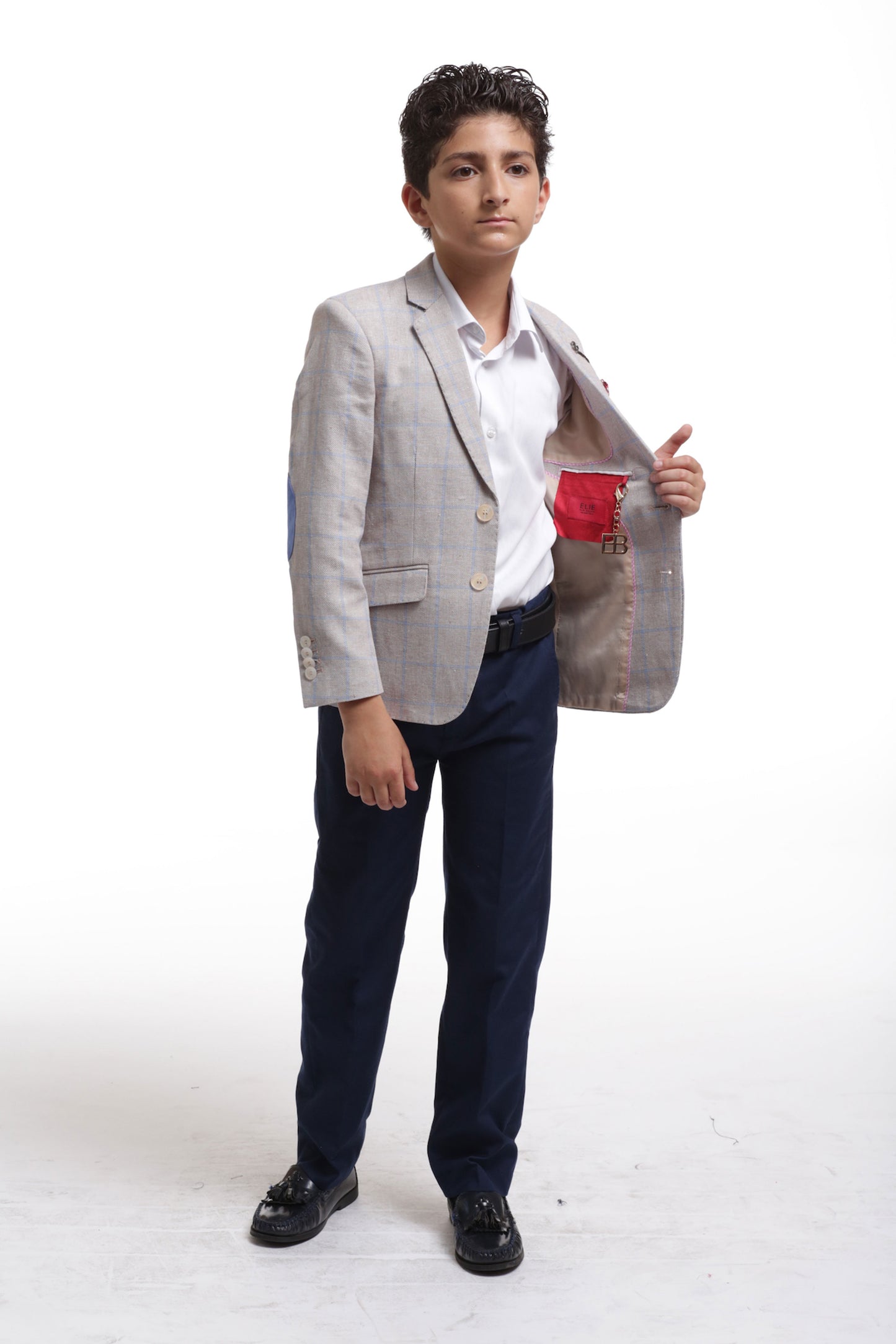 title:ELIE BALLEH Boys Tan Plaid Blazer JACKET;color:BEIGE