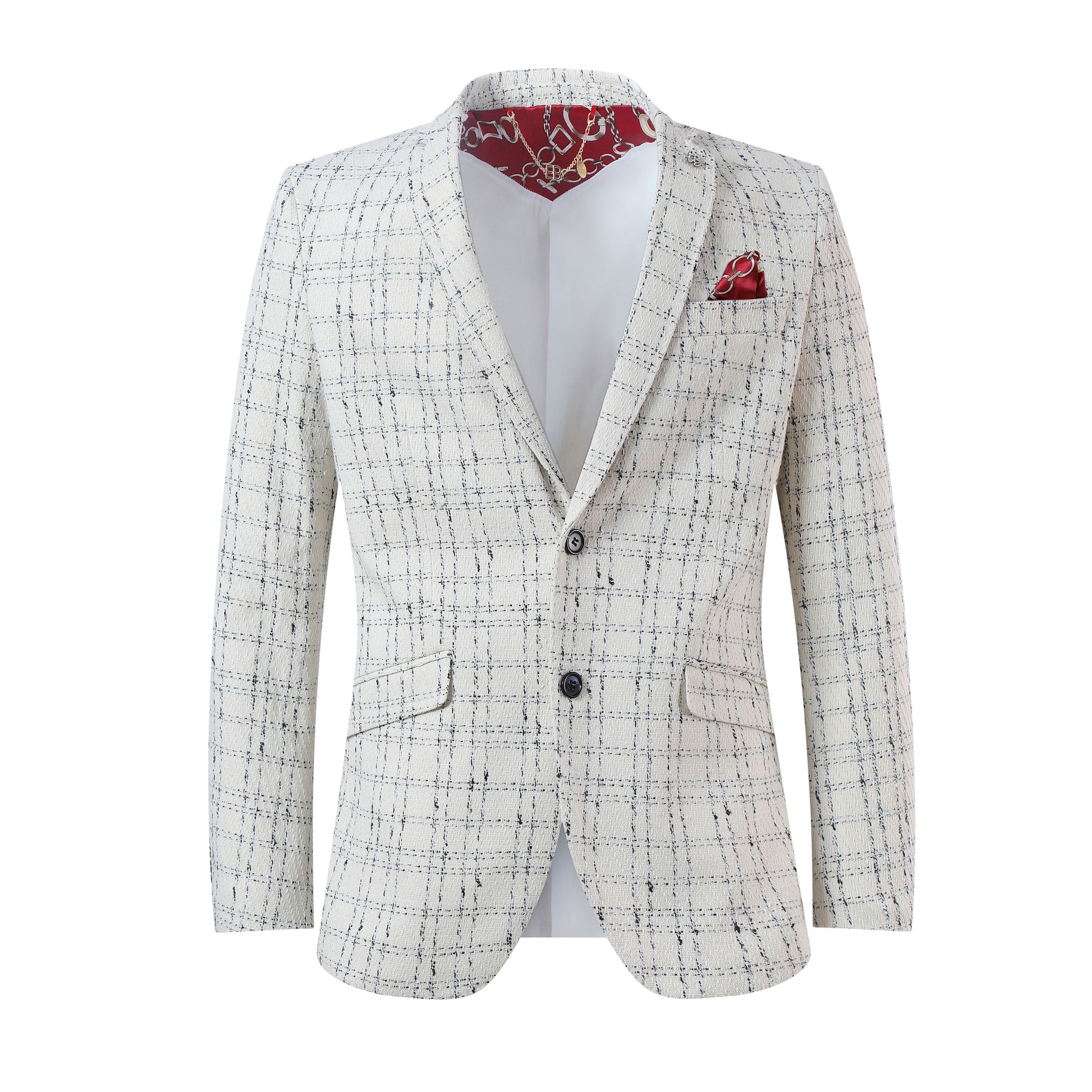 title:ELIE BALLEH White Boy's Slim Fit Windowpane Blazers Sports Coat Jacket;color:WHITE