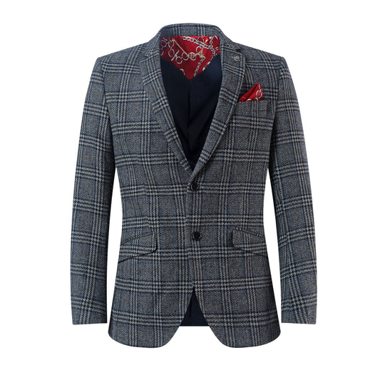 title:ELIE BALLEH Men's Grey Slim Fit Glen Plaid Wool Blazer;color:GREY