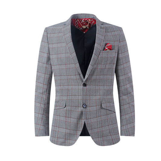 title:ELIE BALLEH Men's Grey Slim Modern Fit Checked Blazer;color:GREY