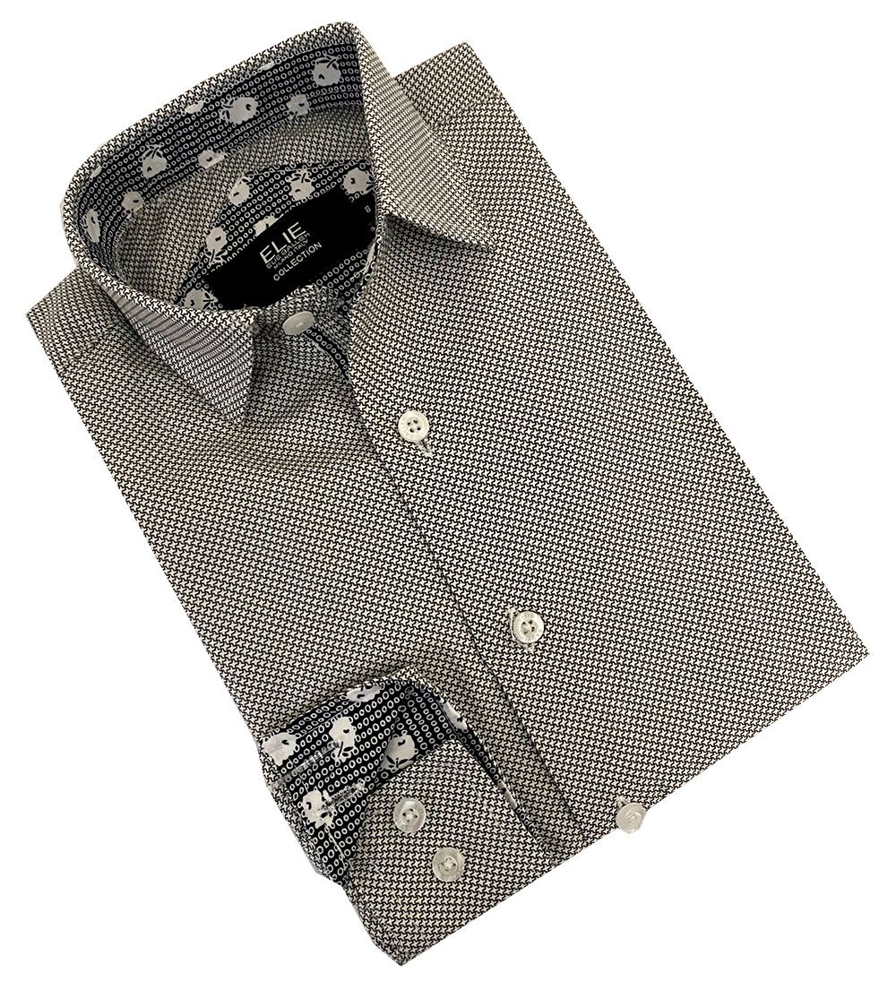 title:ELIE BALLEH Boys Black Micro Hounstooth Button Down SHIRT;color:BLACK