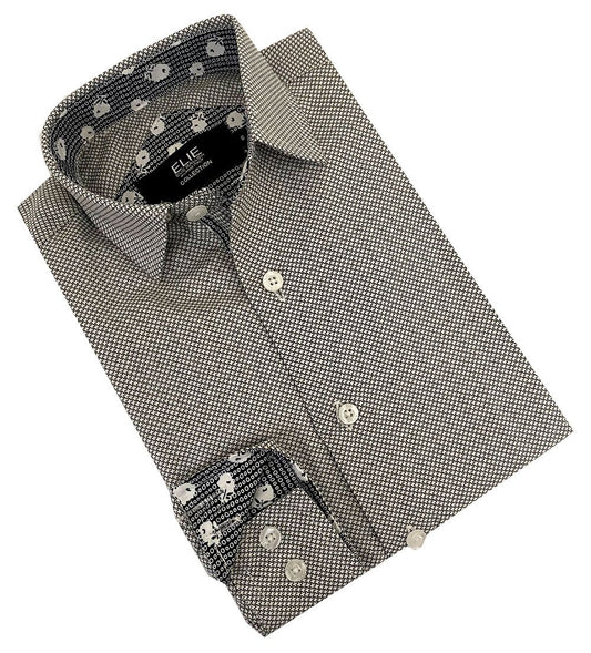 title:ELIE BALLEH Boys Black Micro Hounstooth Button Down SHIRT;color:BLACK