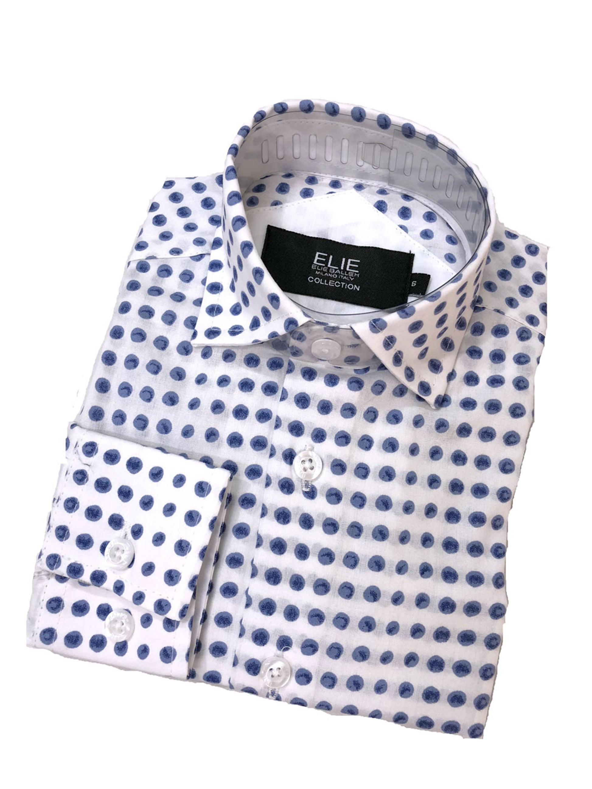 title:ELIE BALLEH Boys WHITE Doted Button Down SHIRT;color:WHITE