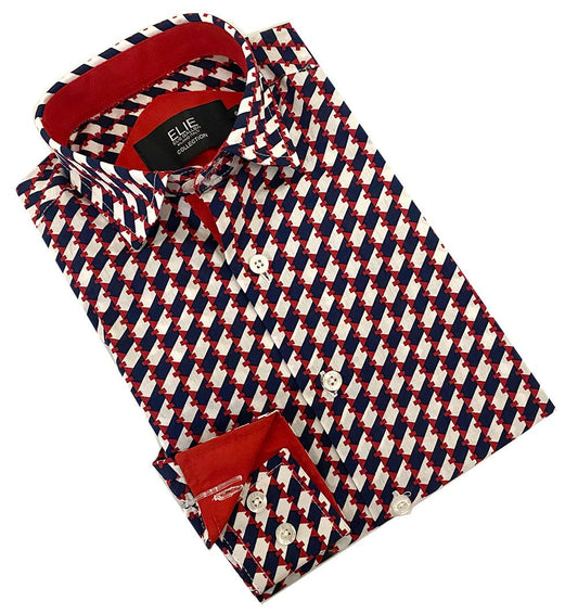 title:ELIE BALLEH Boys RED Geometric Button Down SHIRT;color:RED