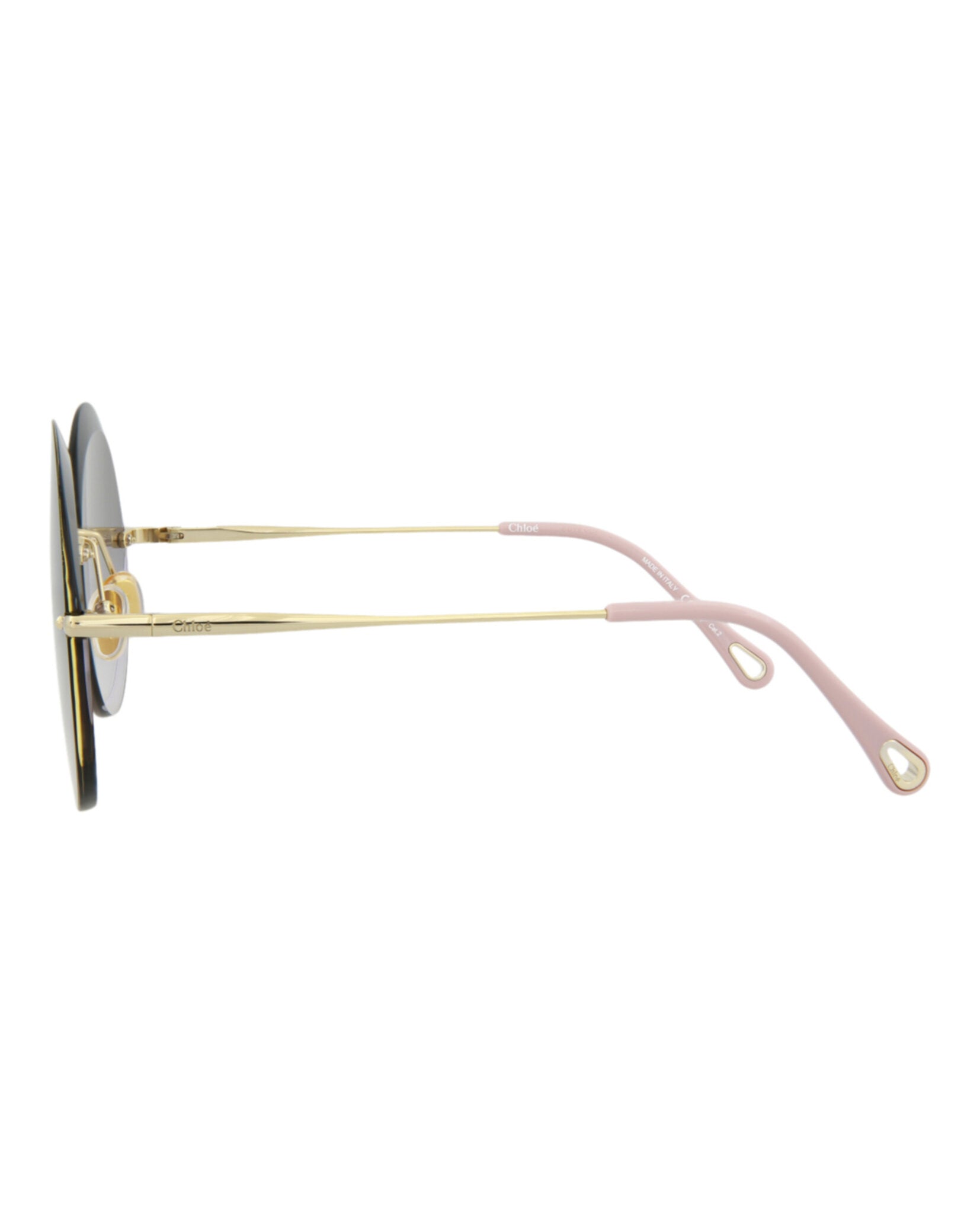 title:Chloe Round-Frame Metal Sunglasses, style # CH0063S-30011429001;color:Gold Gold Grey