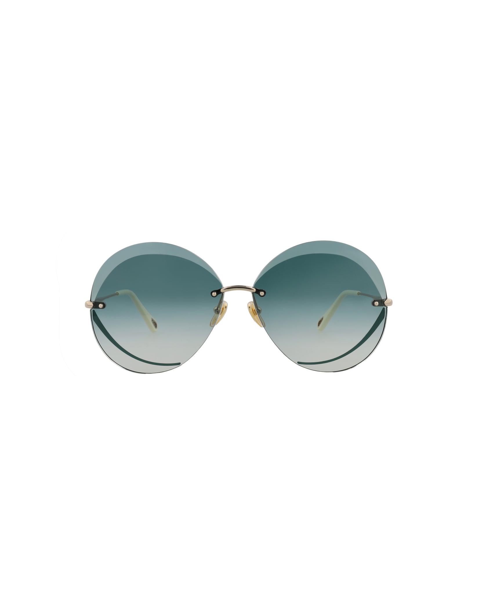 title:Chloe Round-Frame Metal Sunglasses, Style #  CH0063S-30011429003;color:Gold Gold Green