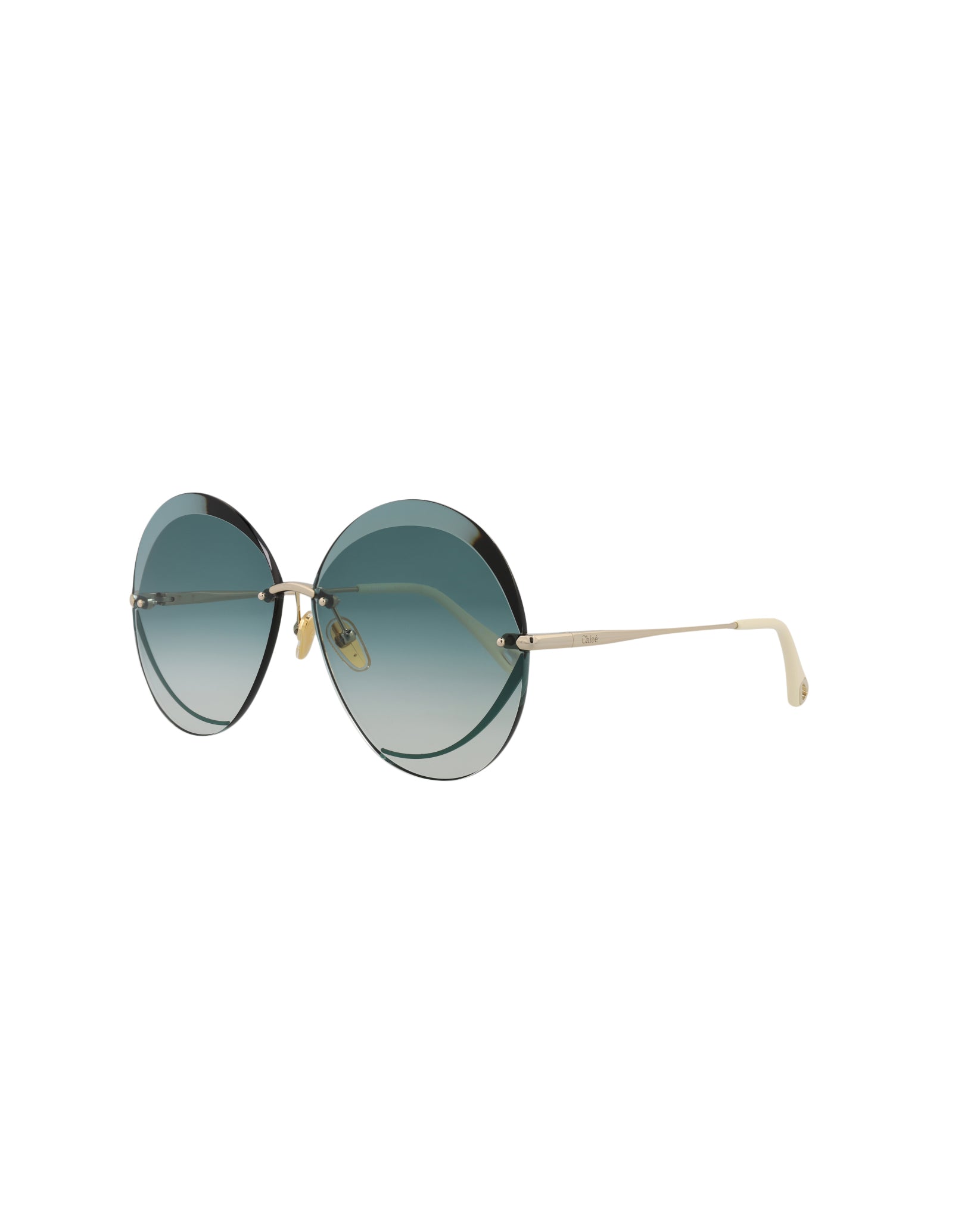 title:Chloe Round-Frame Metal Sunglasses, Style #  CH0063S-30011429003;color:Gold Gold Green