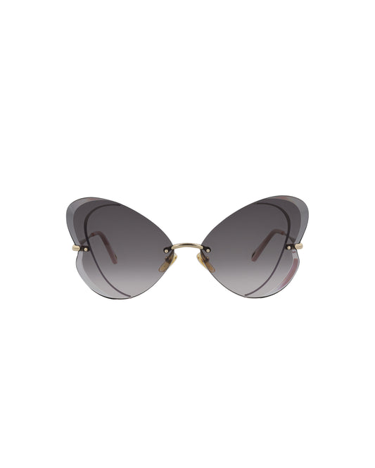 title:Chloe Cat Eye-Frame Metal Sunglasses, Style #  CH0064S-30011506001;color:Gold Gold Grey