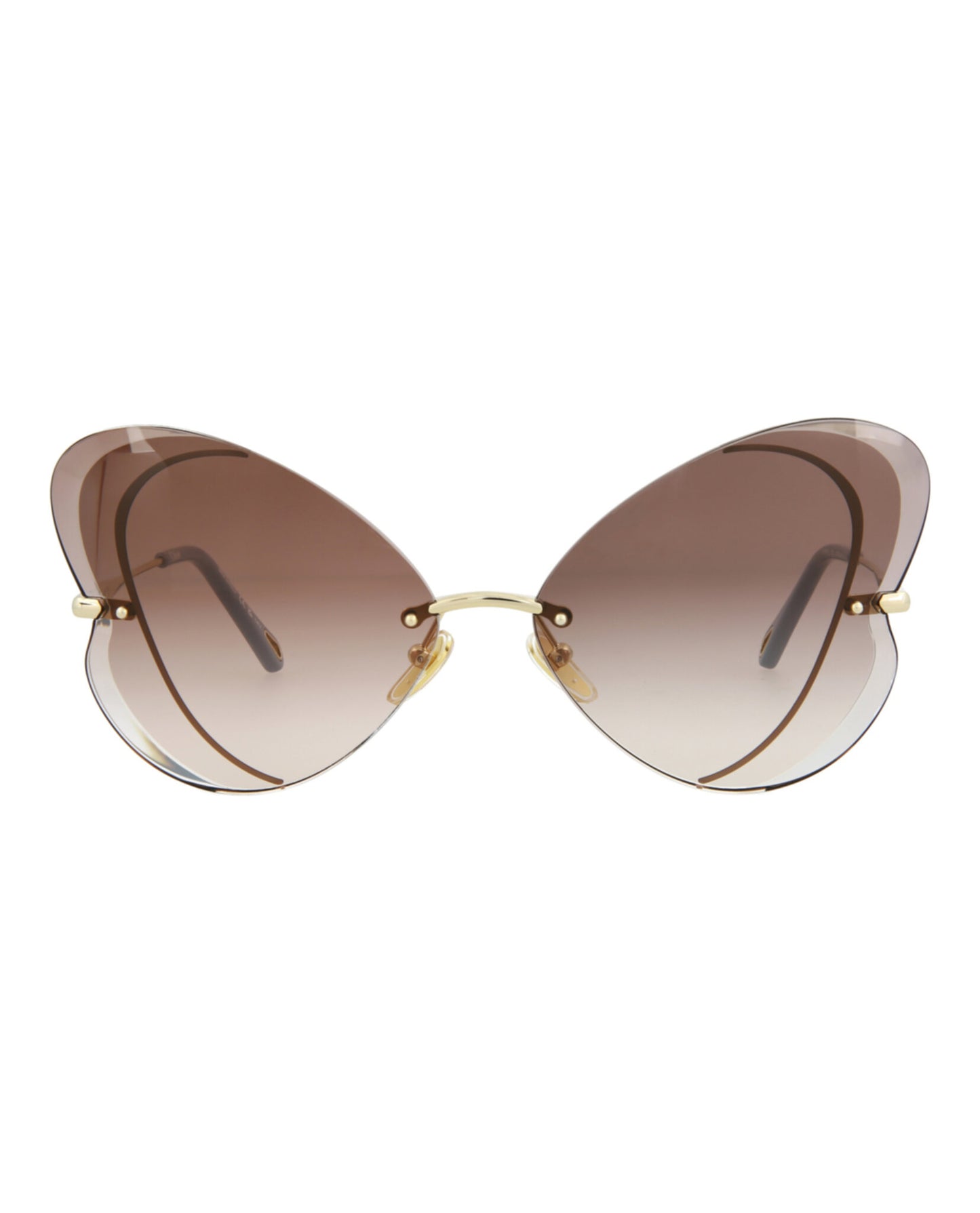 title:Chloe Cat Eye-Frame Metal Sunglasses, style # CH0064S-30011506002;color:Gold Gold Brown