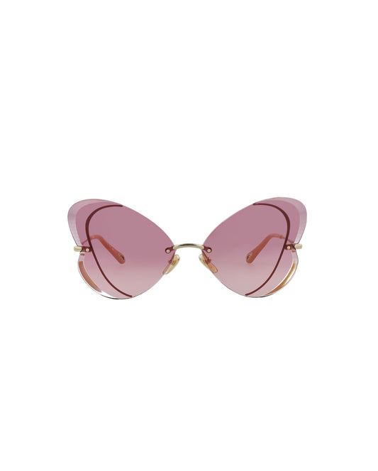 title:Chloe Cat Eye-Frame Metal Sunglasses, Style #  CH0064S-30011506004;color:Gold Gold Violet