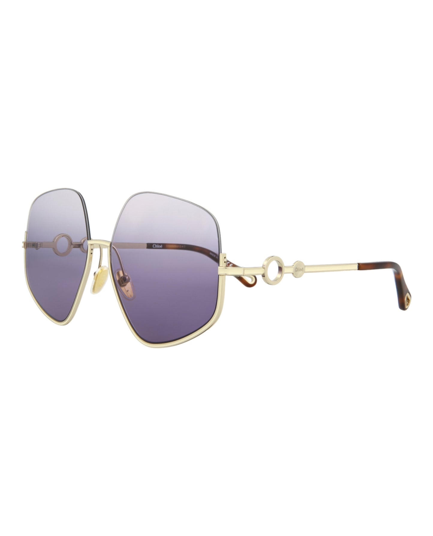 title:Chloe Square-Frame Metal Sunglasses, style # CH0068S-30011434004;color:Gold Gold Violet