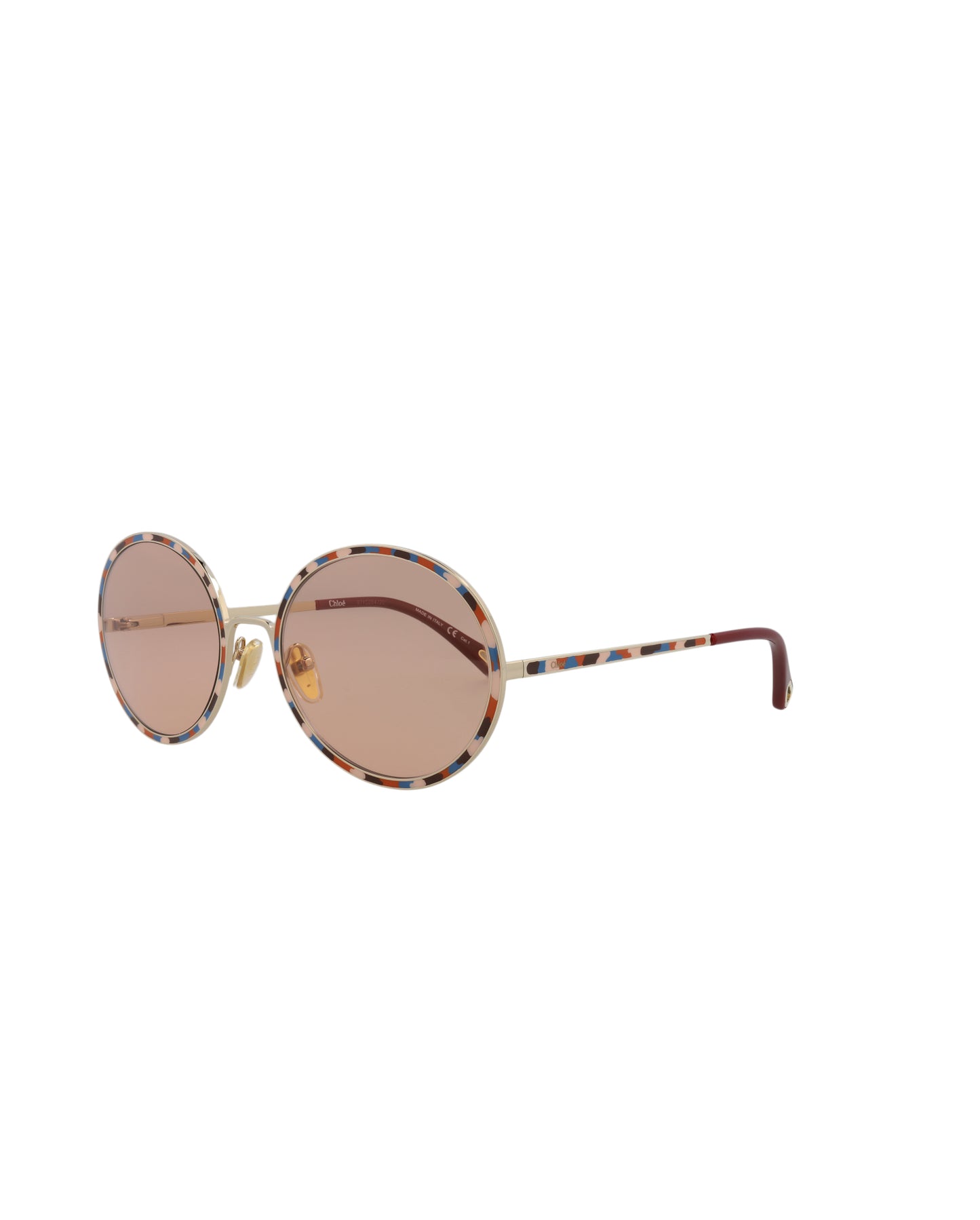 title:Chloe Round-Frame Metal Sunglasses, Style #  CH0100S-30012459002;color:Gold Gold Orange