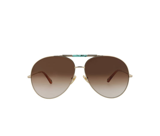 title:Chloe Aviator-Frame Metal Sunglasses, Style #  CH0113S-30012496002;color:Gold Gold Brown