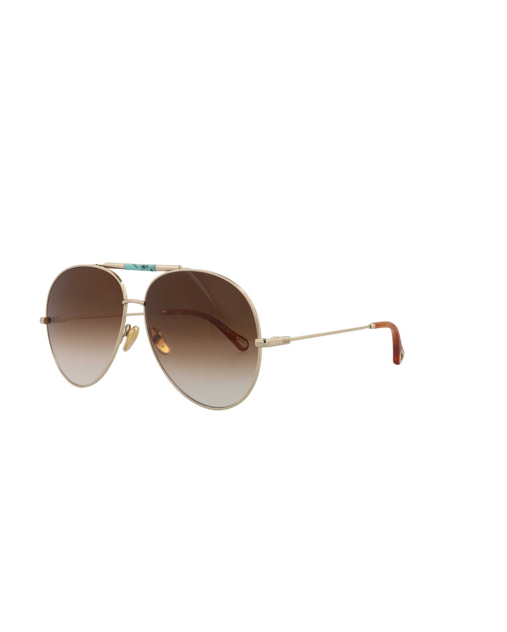 title:Chloe Aviator-Frame Metal Sunglasses, Style #  CH0113S-30012496002;color:Gold Gold Brown