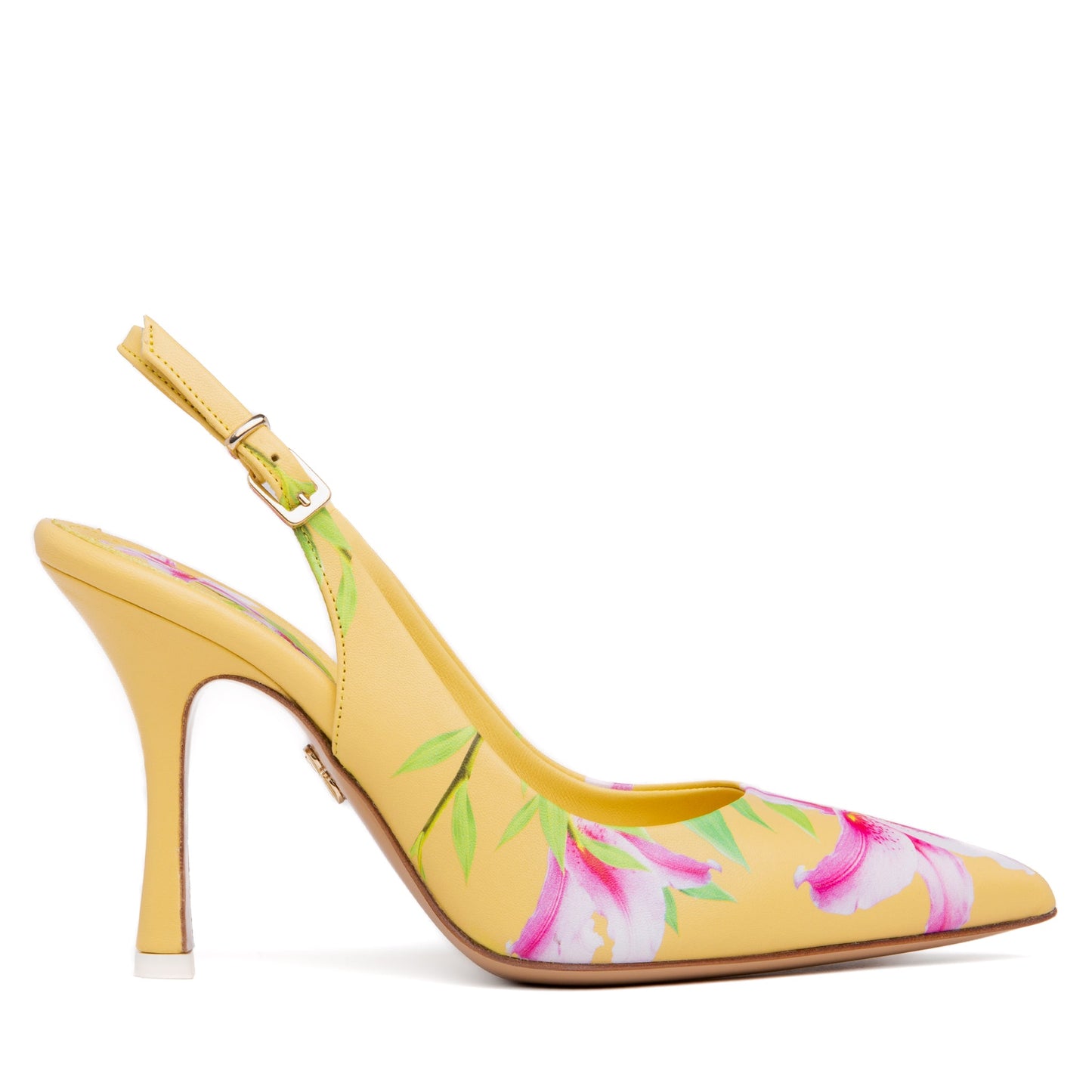 Conica Yellow Printed Leather Slingback - Ruumur