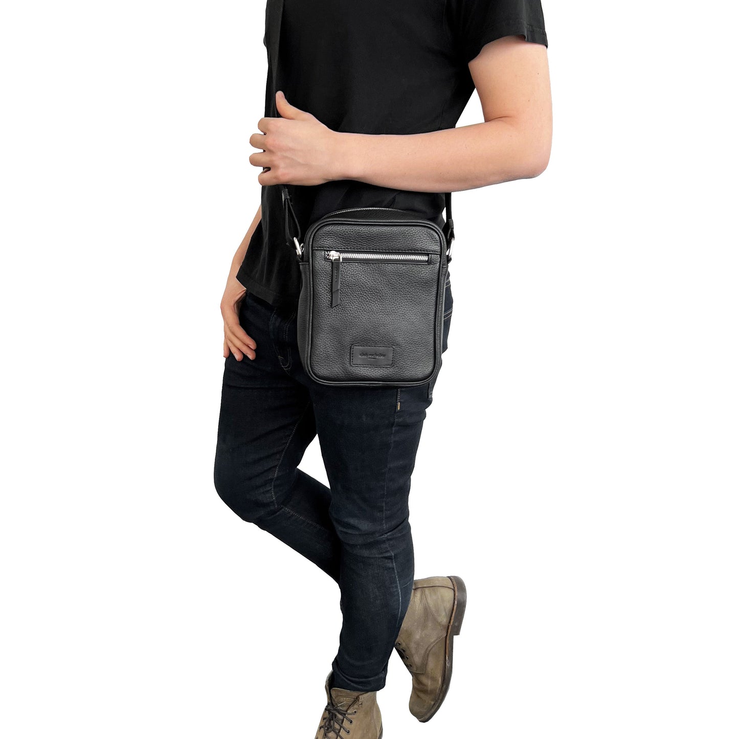 Club Rochelier Unisex Leather Top Zipper Crossbody Bag