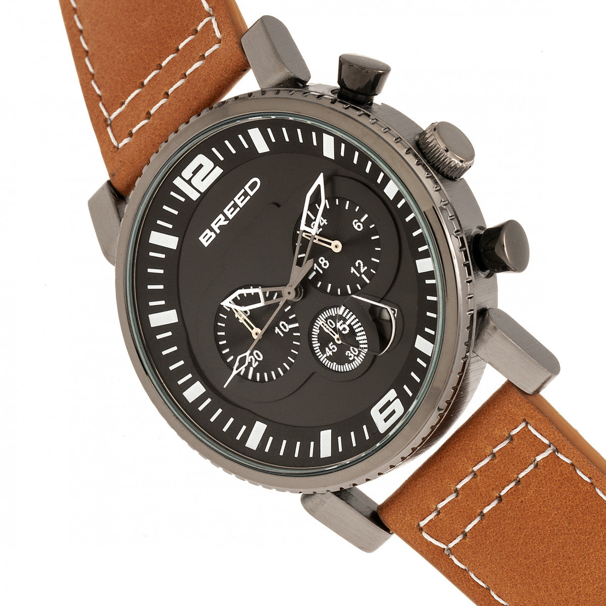 Breed Ryker Chronograph Leather-Band Watch w/Date - Camel/Gunmetal - BRD8204