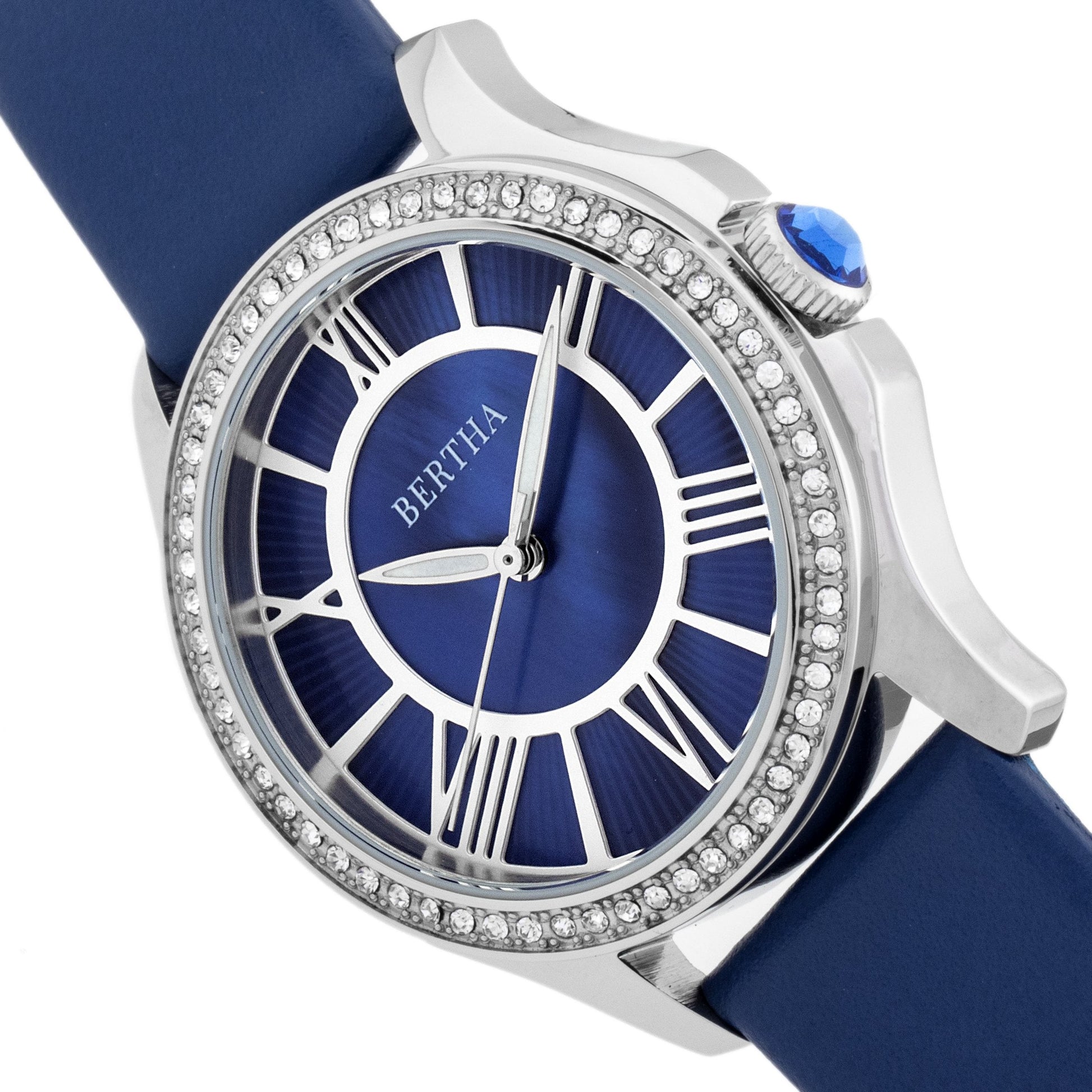 Bertha Donna Mother-of-Pearl Leather-Band Watch - Blue - BTHBR9802