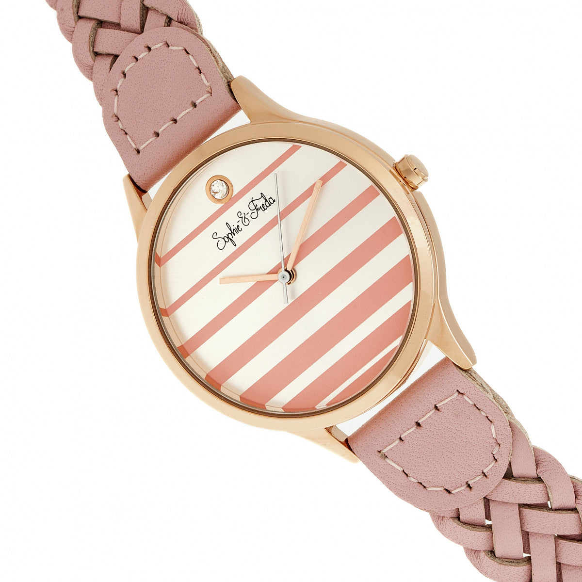 Sophie & Freda Tucson Leather-Band Watch w/Swarovski Crystals - Rose Gold/Pink - SAFSF4506