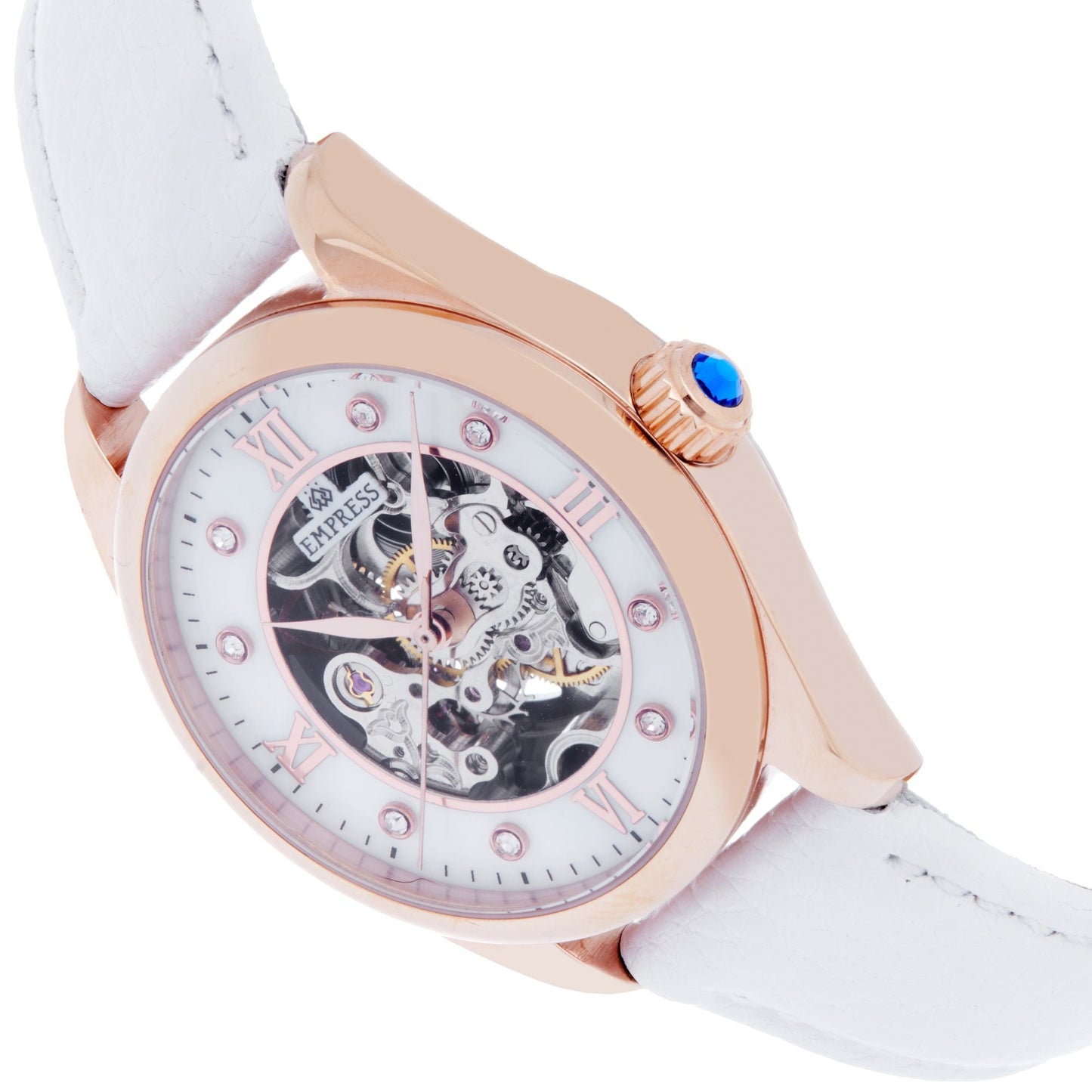 Empress Magnolia Automatic MOP Skeleton Dial Leather-Band Watch - White/Rose Gold - EMPEM3606