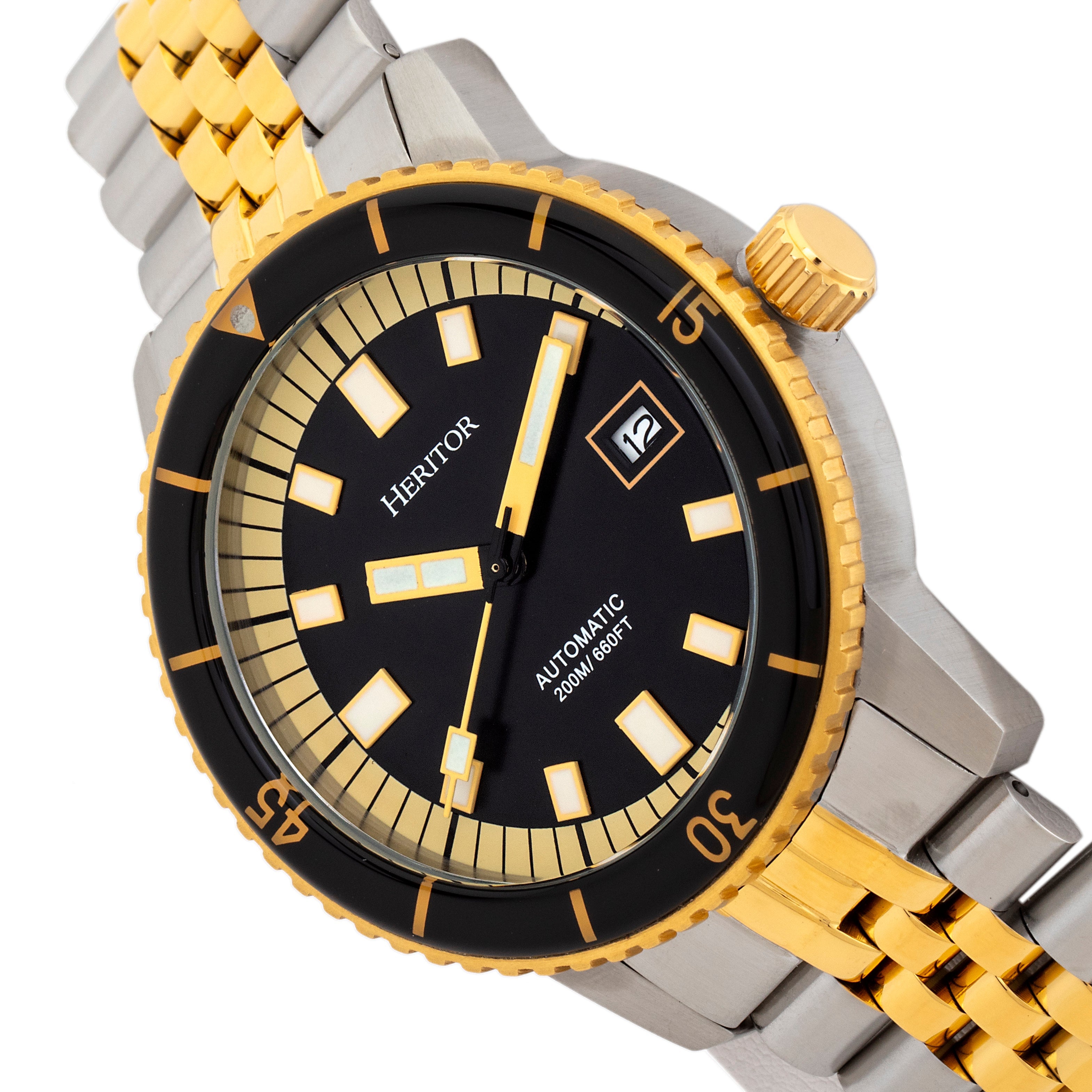 Heritor Automatic Edgard Bracelet Diver's Watch w/Date - Black - HERHR9105