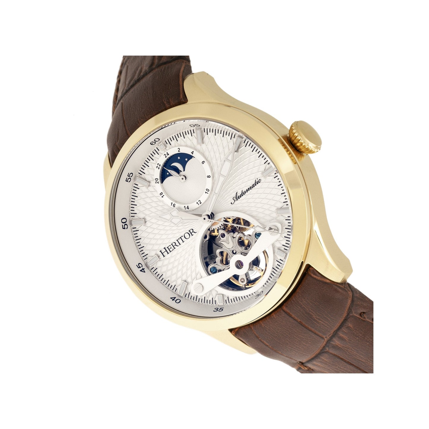 Heritor Automatic Gregory Semi-Skeleton Leather-Band Watch - Gold/Brown - HERHR8103