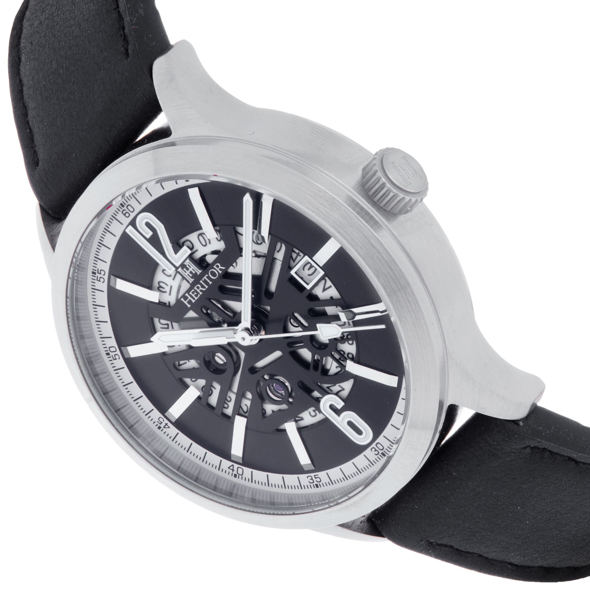 Heritor Automatic Dayne Leather-Band Watch w/Date - Black/White - HERHS2606