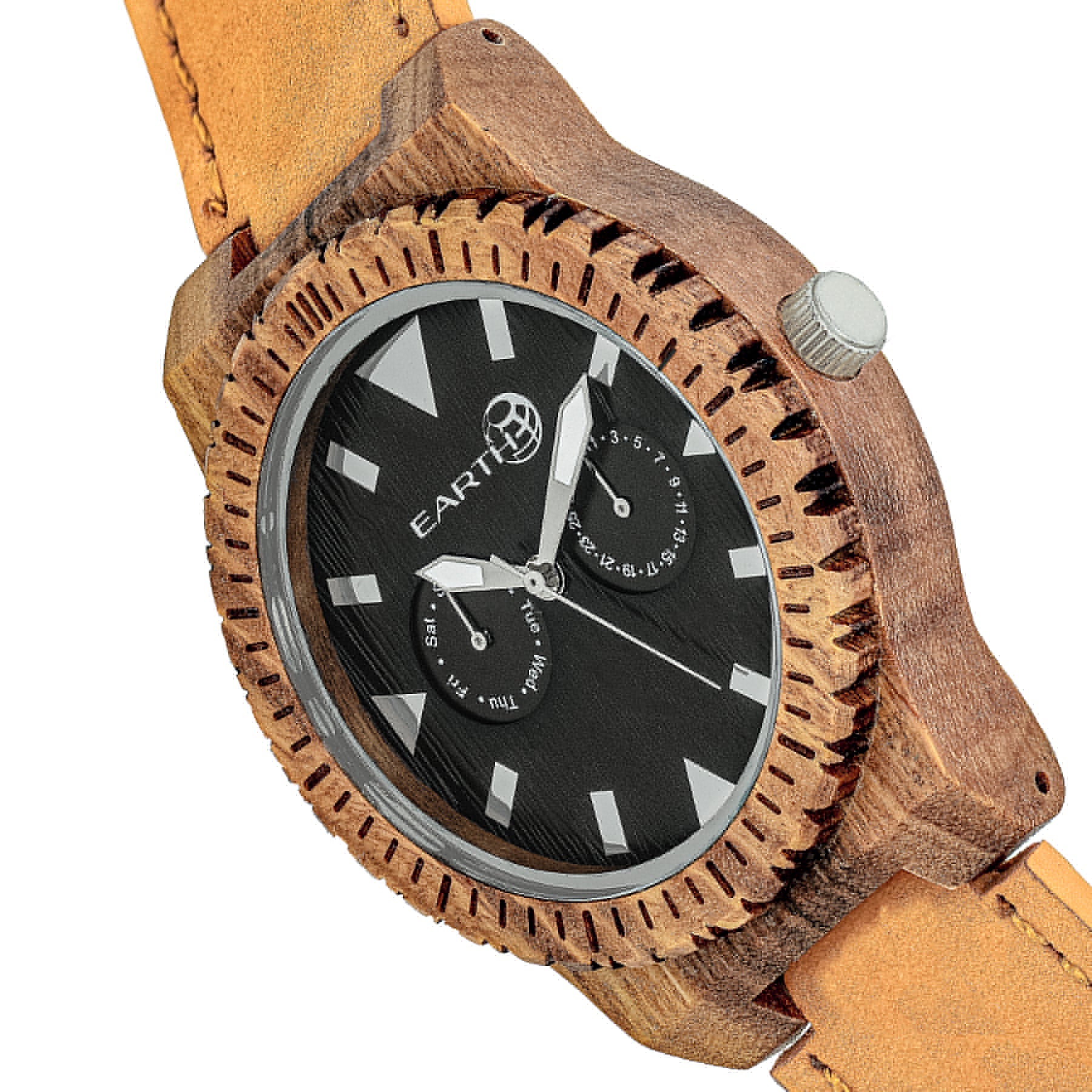Earth Wood Hyperion Leather-Band Watch w/Day/Date - Olive - ETHEW5904