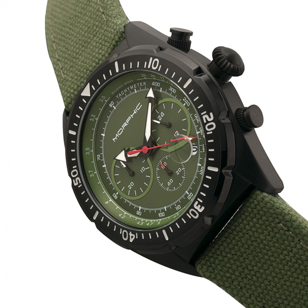 Morphic M53 Series Chronograph Fiber-Weaved Leather-Band Watch w/Date - Black/Olive - MPH5306