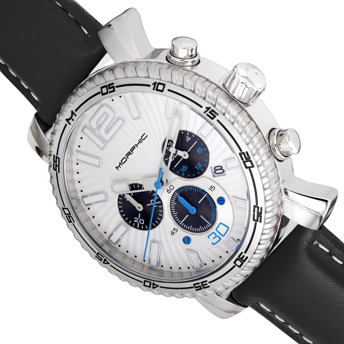 Morphic M89 Series Chronograph Leather-Band Watch w/Date - Black/White - MPH8901