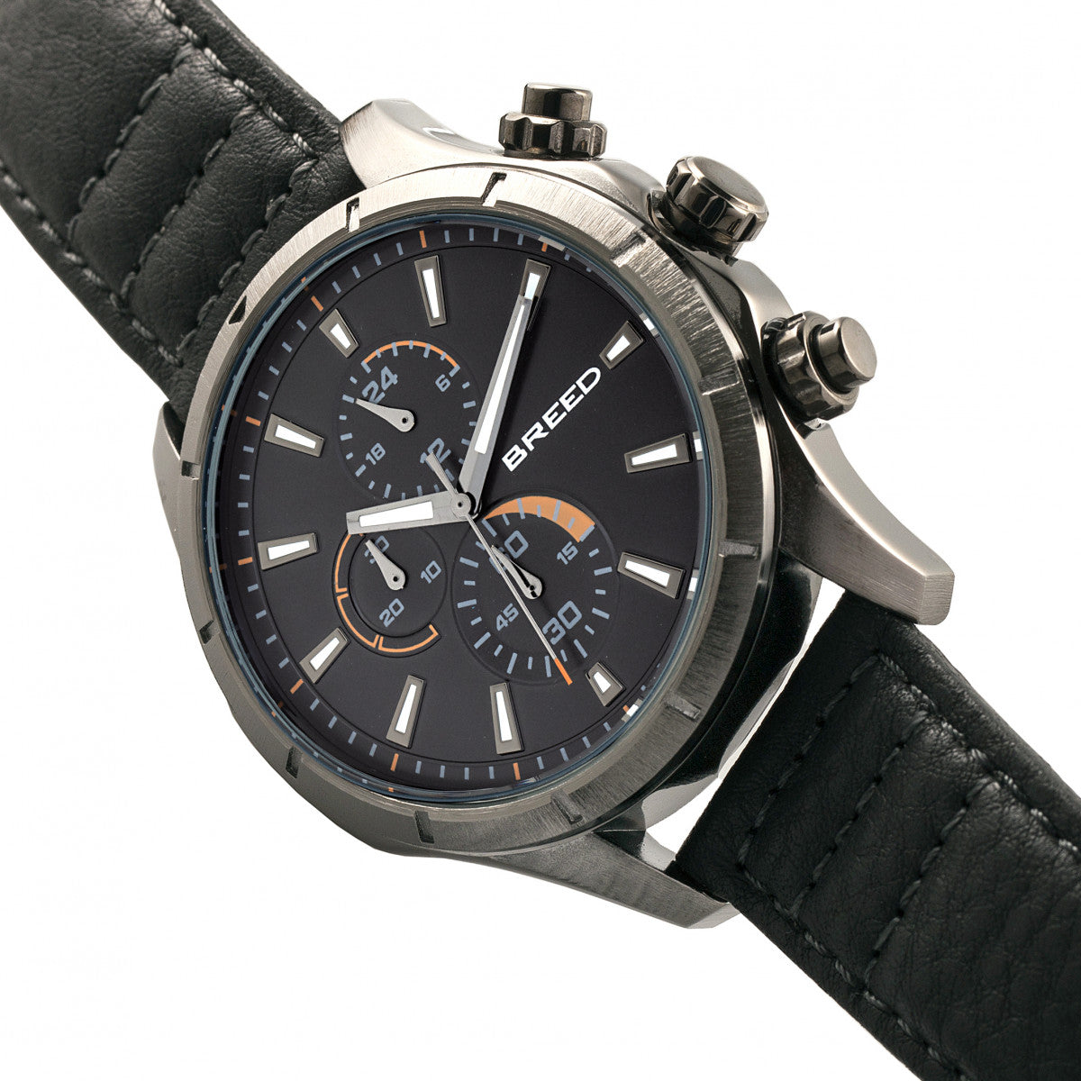 Breed Lacroix Chronograph Leather-Band Watch - Gunmetal/Black - BRD6804