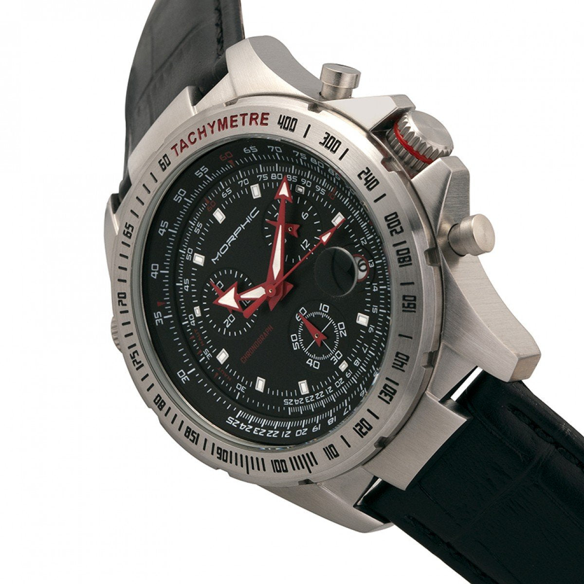 Morphic M36 Series Leather-Band Chronograph Watch - Silver/Black - MPH3602