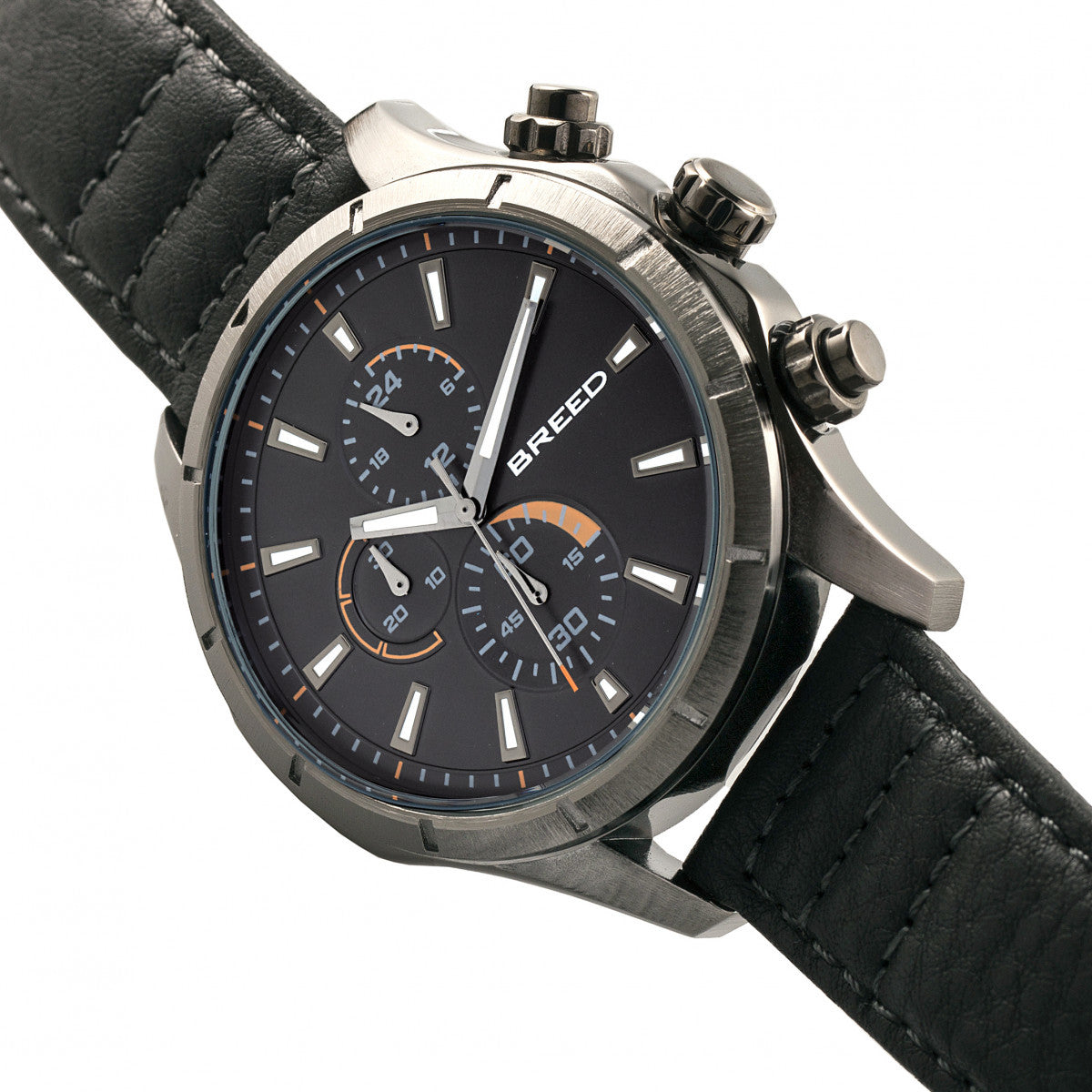 Breed Lacroix Chronograph Leather-Band Watch - Gunmetal/Black - BRD6804