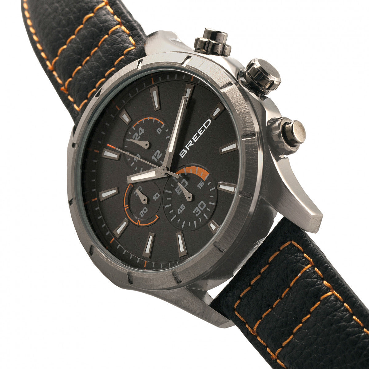 Breed Lacroix Chronograph Leather-Band Watch - Gunmetal/Orange - BRD6805