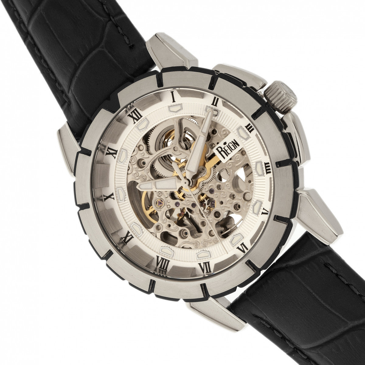 Reign Philippe Automatic Skeleton Leather-Band Watch - Black/White - REIRN4603