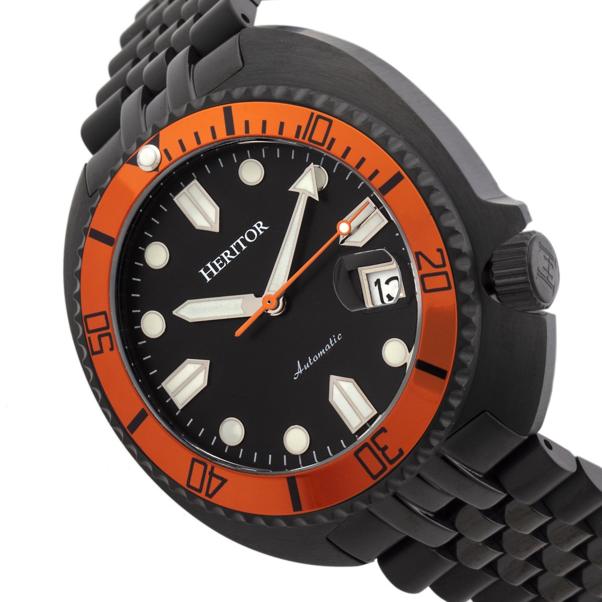 Heritor Automatic Morrison Special Edition Bracelet Watch w/Date - Black/Orange/Black  - HERHR7616