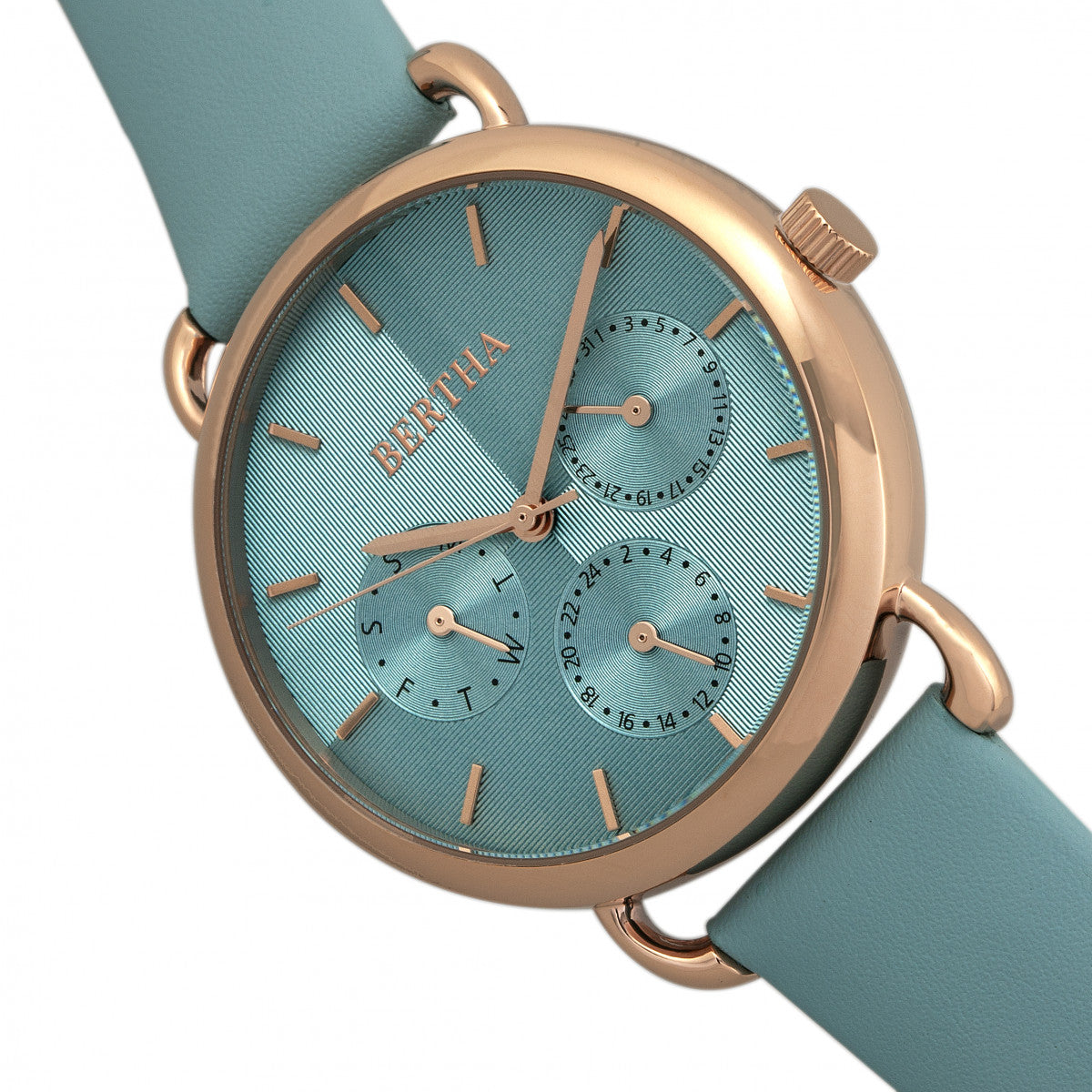 Bertha Gwen Leather-Band Watch w/Day/Date - Seafoam - BTHBR8306