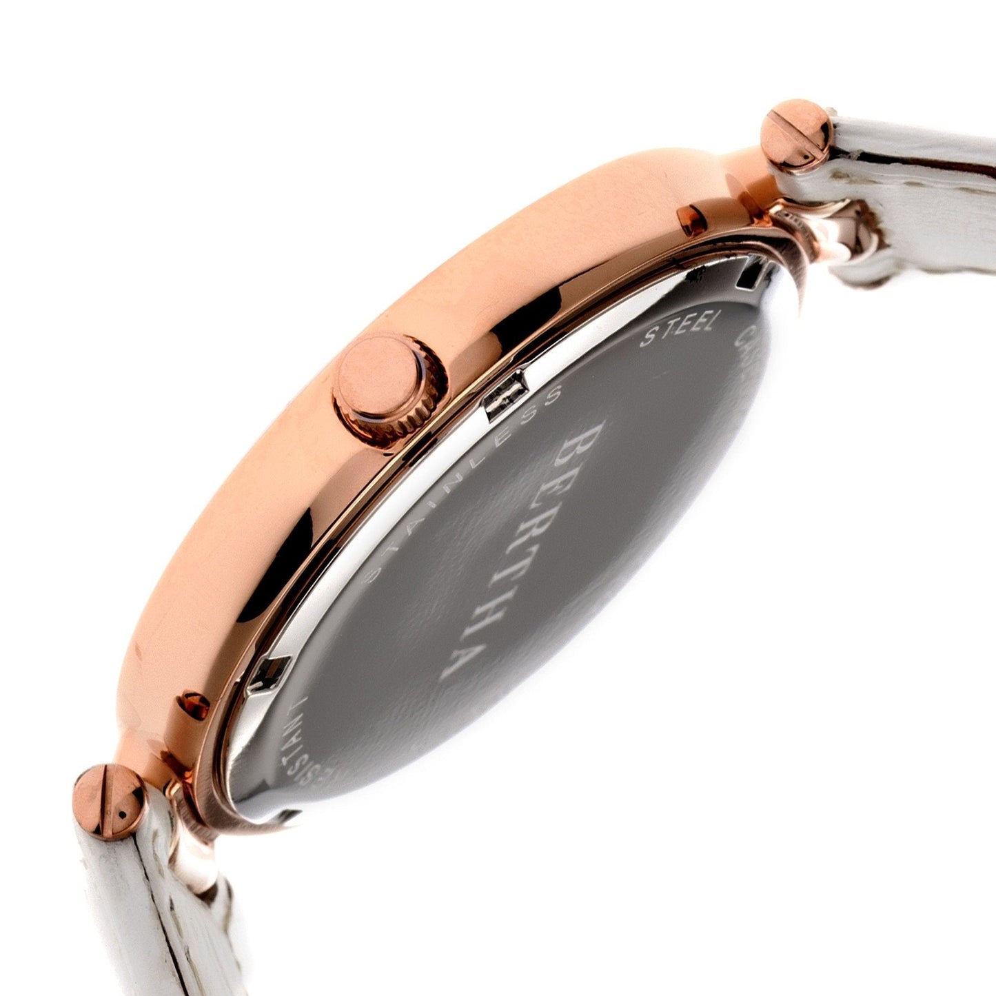 Bertha Elizabeth Unique Bezel Leather-Band Watch - Rose Gold/Coral - BTHBR6606