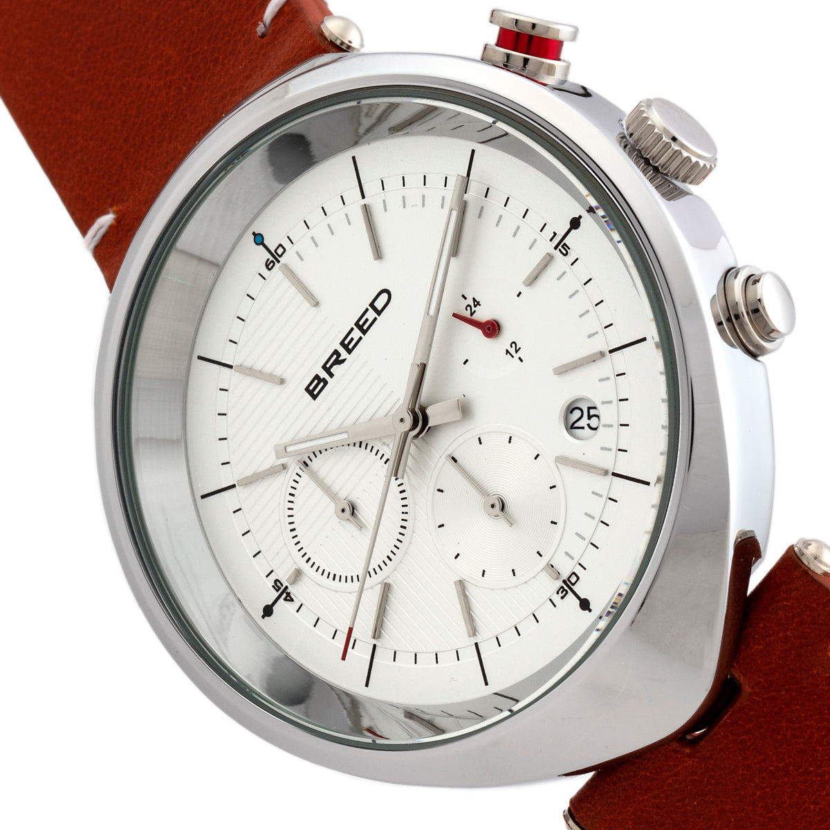 Breed Tempest Chronograph Leather-Band Watch w/Date - Brown/White - BRD8601