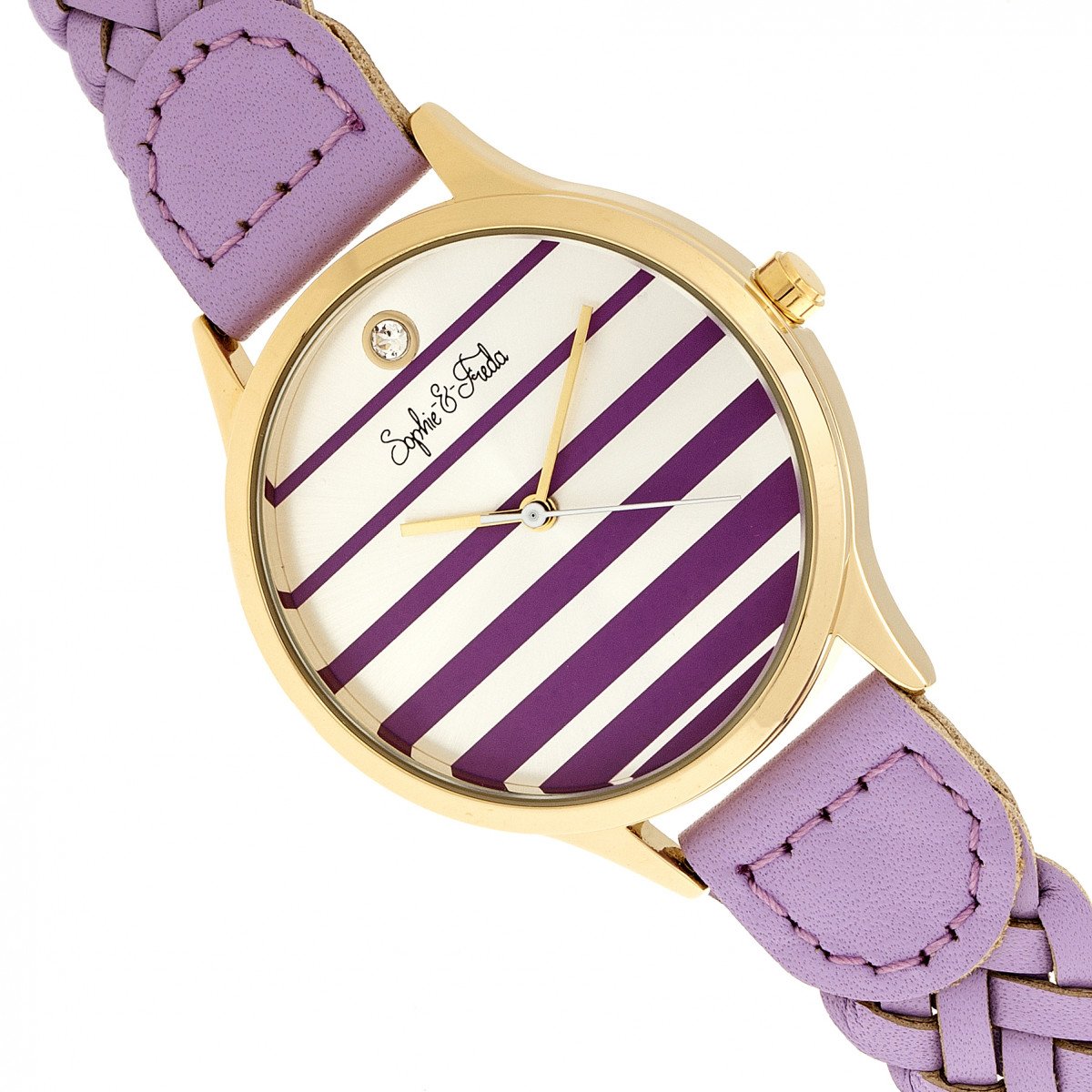 Sophie & Freda Tucson Leather-Band Watch w/Swarovski Crystals - Gold/Lavender - SAFSF4505