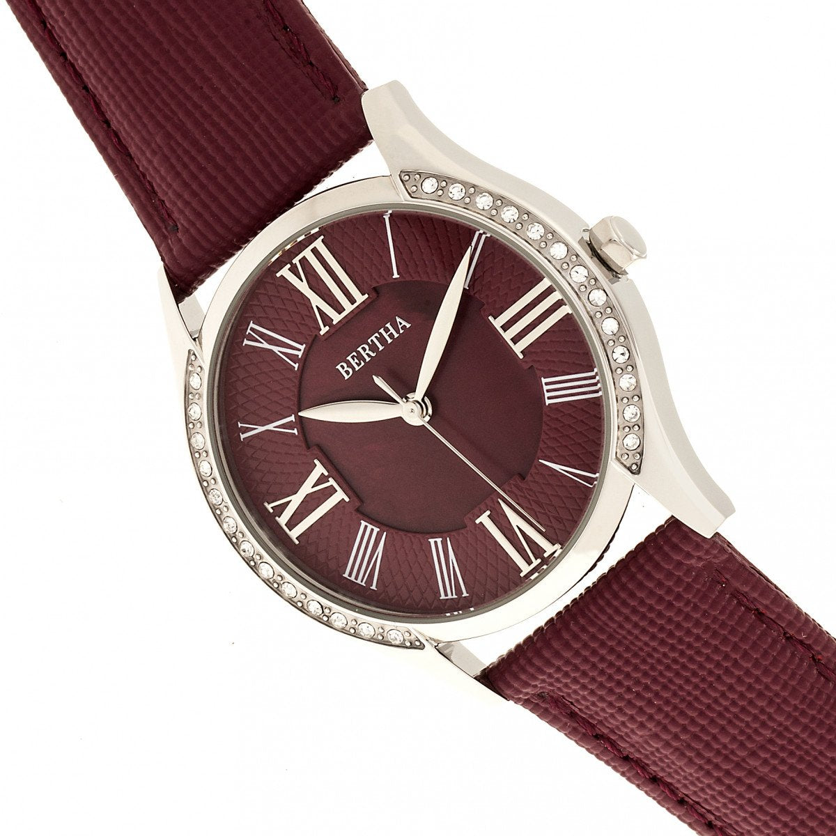 Bertha Sadie Mother-of-Pearl Leather-Band Watch - Burgundy - BTHBR8401