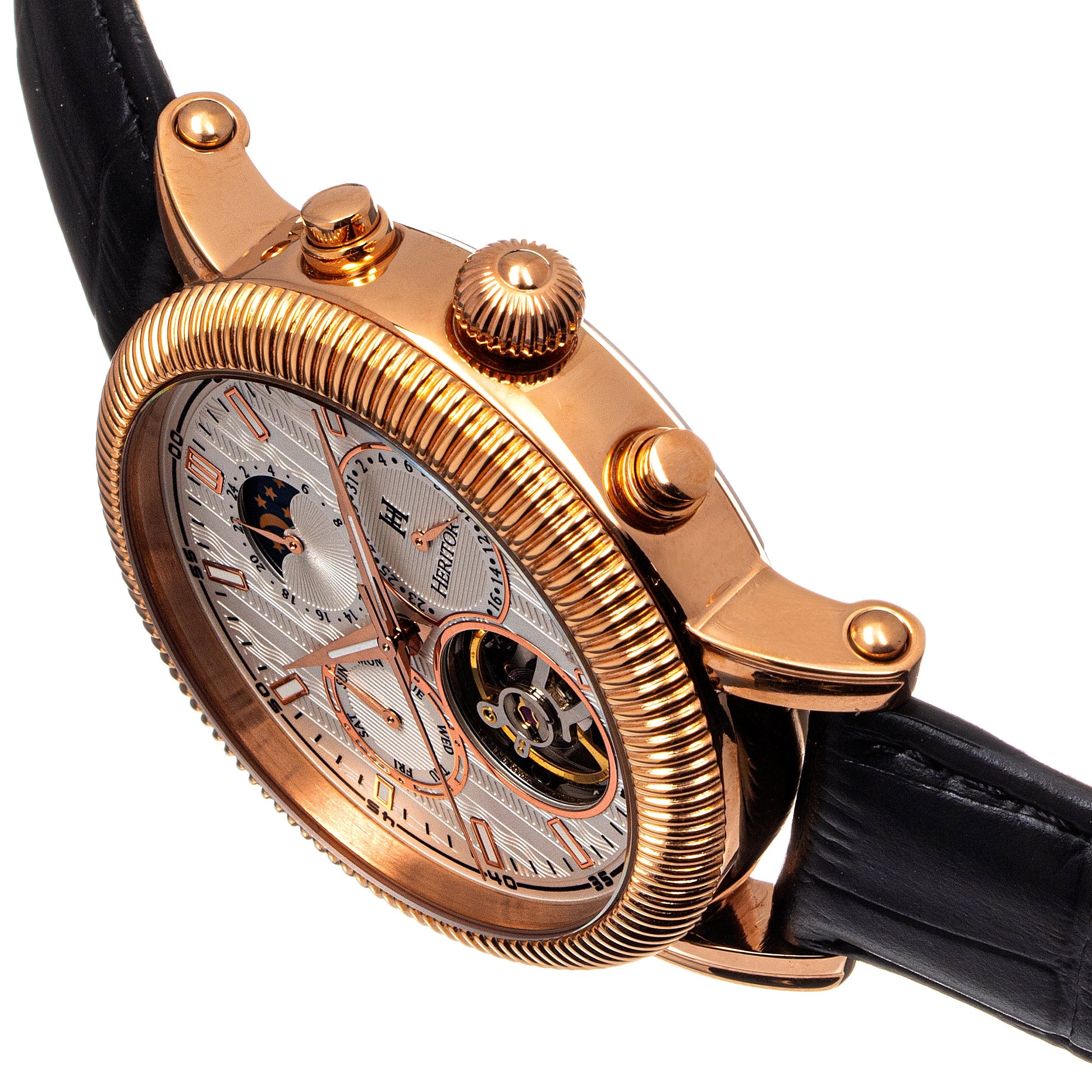 Heritor Automatic Barnsley Semi-Skeleton Leather-Band Watch - Rose Gold/White - HERHS1804