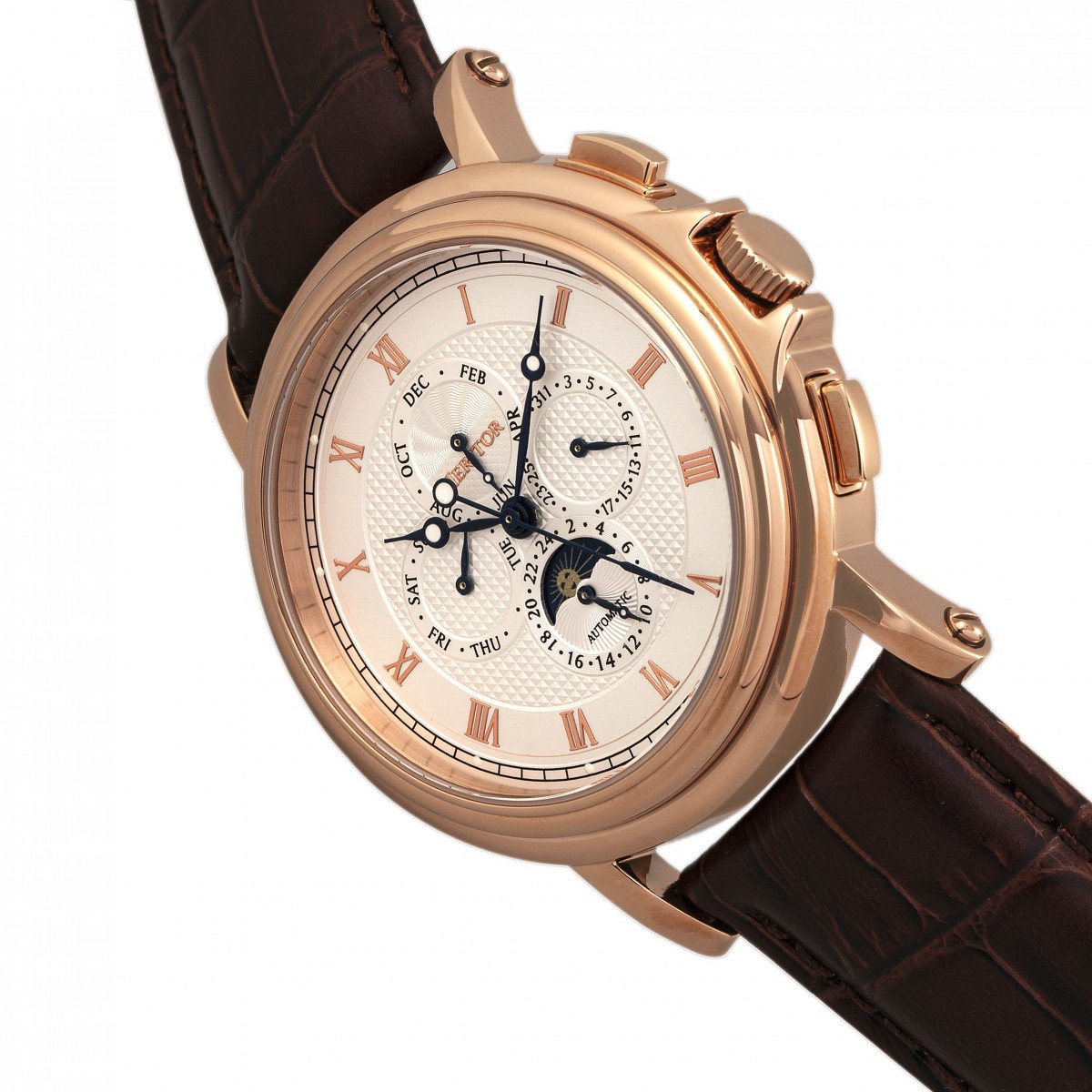 Heritor Automatic Kingsley Leather-Band Watch w/Day/Date - Rose Gold/White - HERHR4809