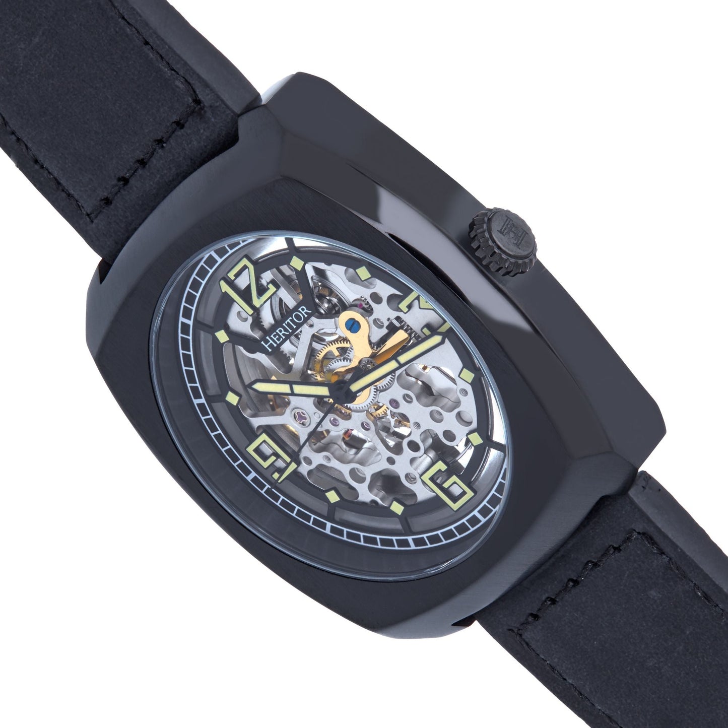 Heritor Automatic Gatling Skeletonized Leather-Band Watch - Black - HERHS2305